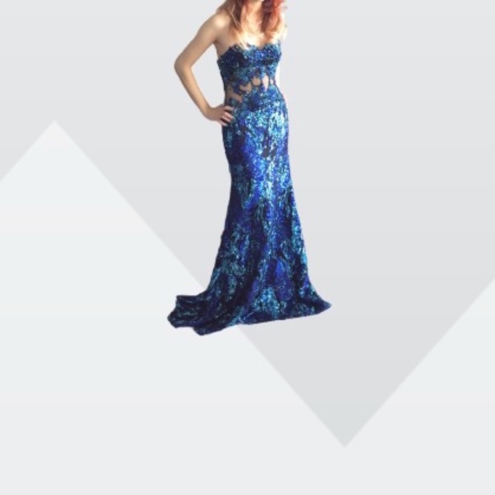 Embroidery Sleeveless turquoise  Mermaid Gown